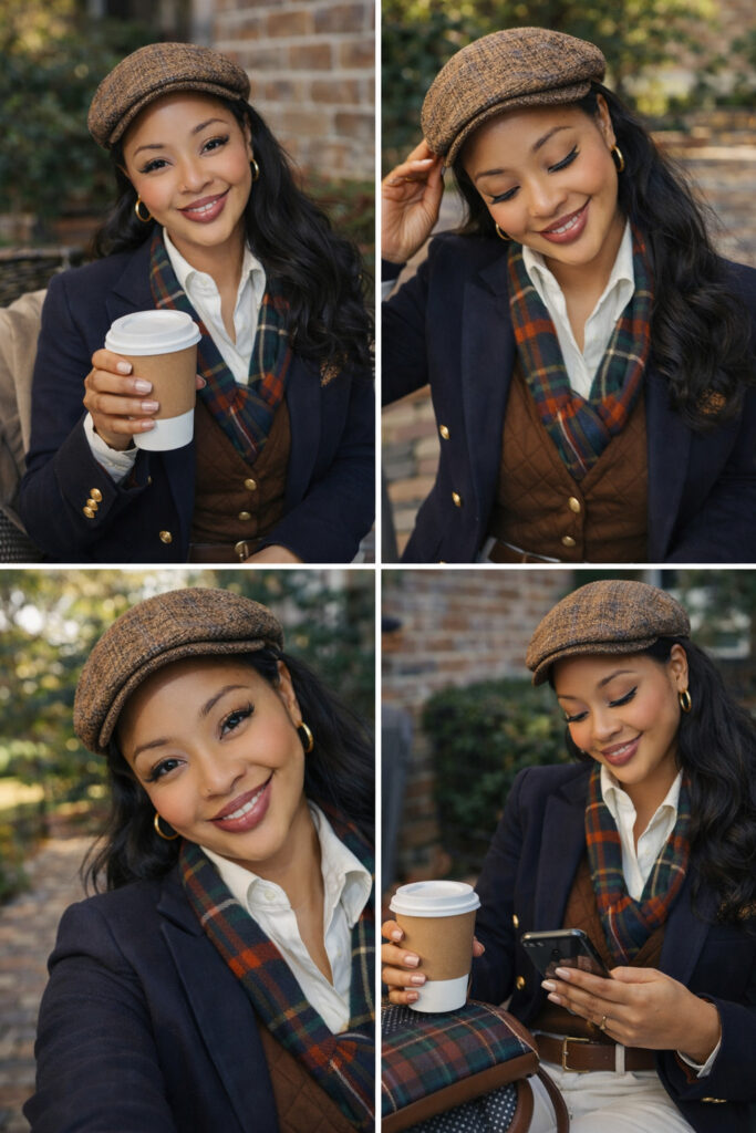 Demo Post 3 Collage of Kenise Taylor enjoying candid moments outdoors, holding coffee, smiling, and engaging thoughtfully in a relaxed setting.